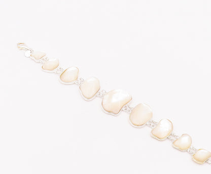 925 Sterling Silver Vintage Bracelet Amorphas Linked Mother Of Pearls  BT10367