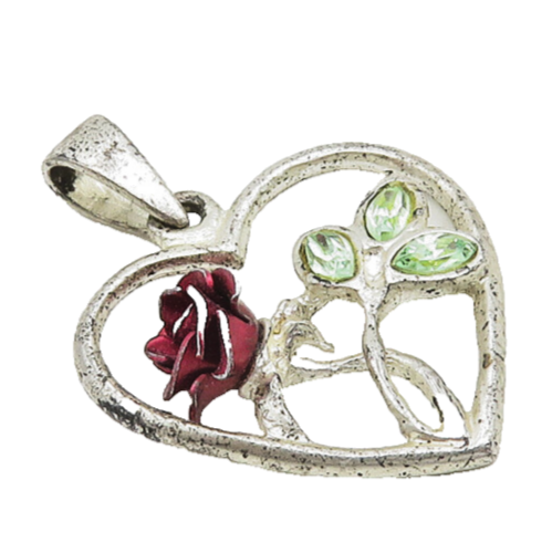 925 Sterling Silver  Vintage Green Topaz Floral Love Heart Pendant  PT14885