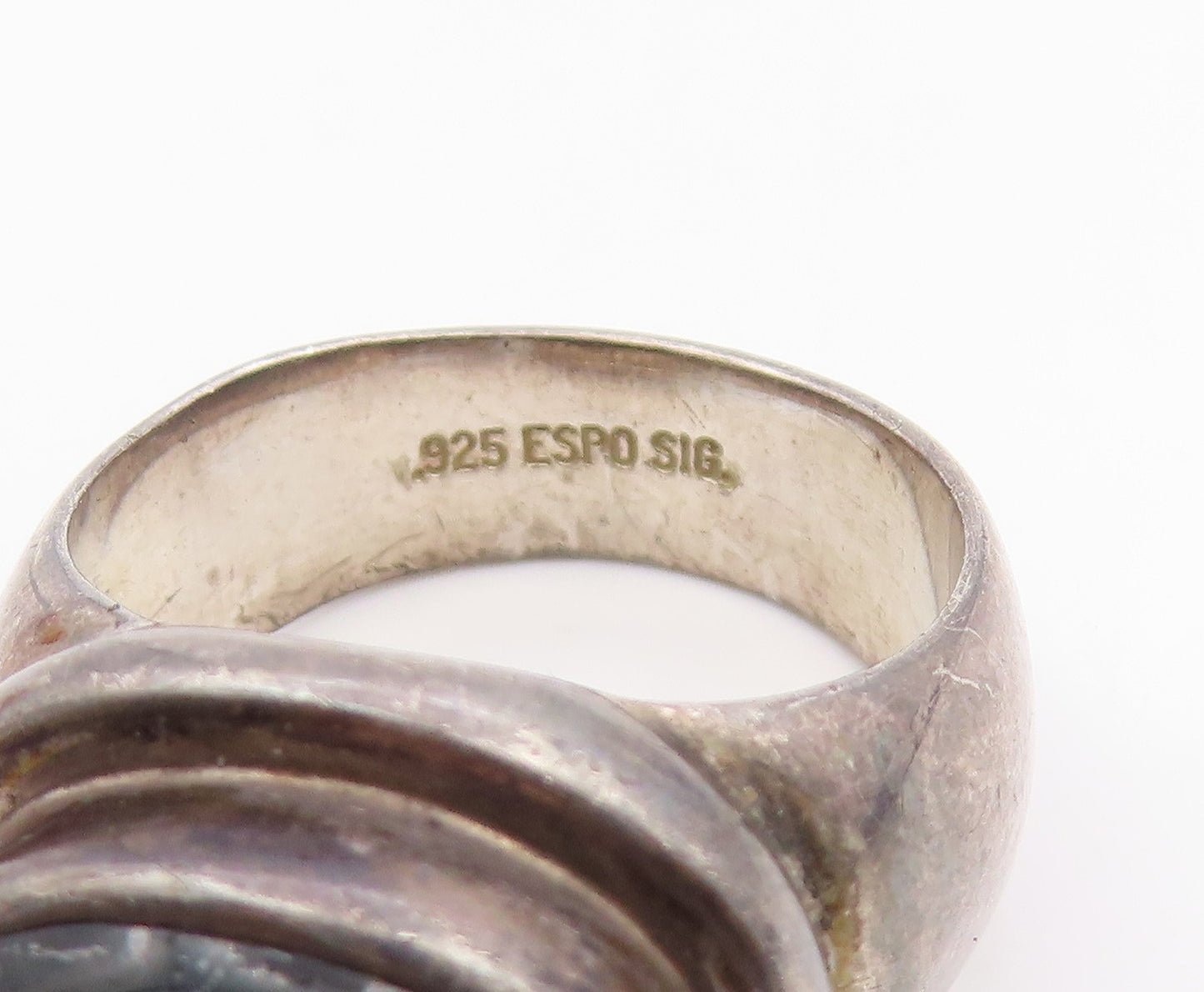 925 Sterling Silver Vintage Ring ESPO SIG Cabochon Onyx Band  Sz 10  RG36258