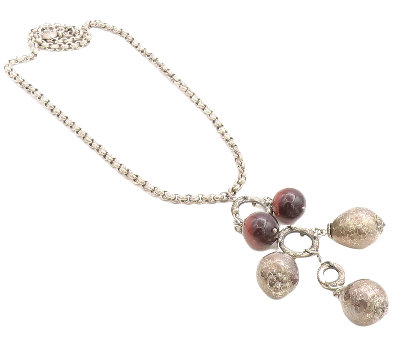ILARIA 925 Silver Vintage Dangling Red Gemstone Chain Necklace  NE1769