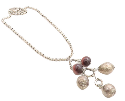 ILARIA 925 Silver Vintage Dangling Red Gemstone Chain Necklace  NE1769