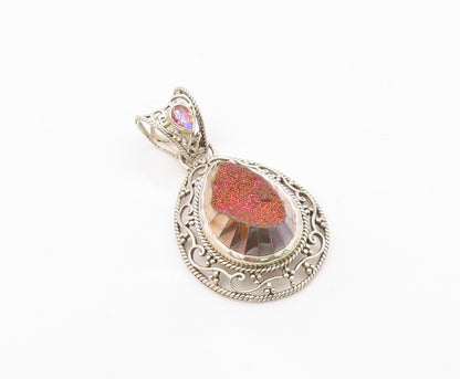 SAJEN 925 Sterling Silver Vintage Druzy Stone Swirl Vine Border Pendant PT16628