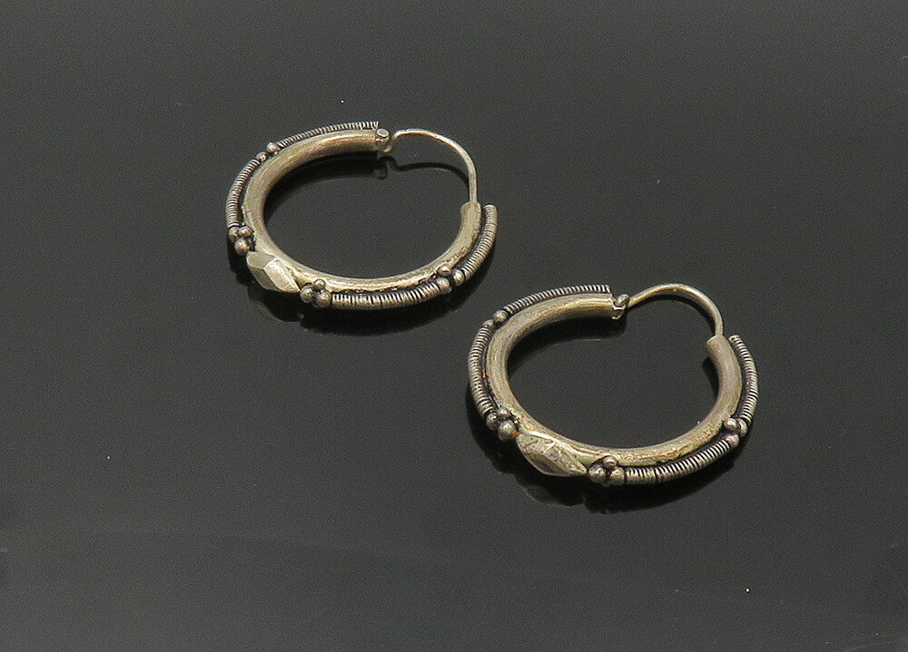 925 Sterling Silver  Vintage Wire Twist Design Round Hoop Earrings  EG10703
