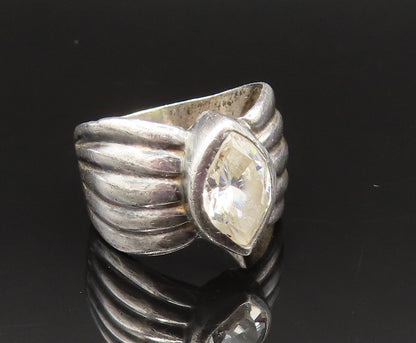 925 Silver  Vintage Marquise Cubic Zirconia Ribbed Band Ring Sz 8.5  RG25664