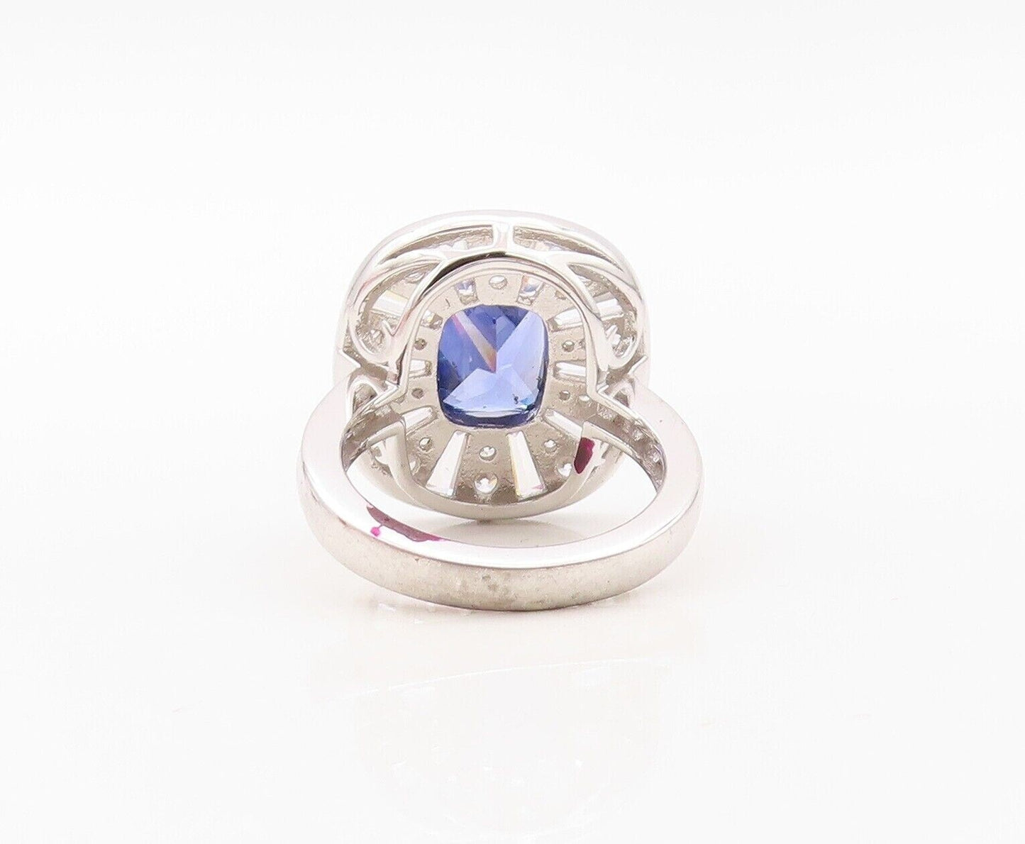 925 Sterling Silver Vintage Ring Rectangle Cut Sapphire Halo Topaz Sz 7  RG30265