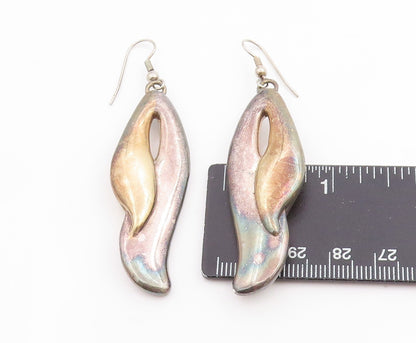 925 Sterling Silver Vintage Earrings Modernist Curvy Wave Design Dangle  EG13750