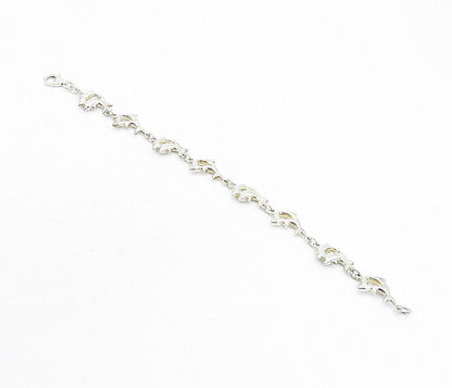 925 Sterling Silver  Vintage Polished Dolphin Love Link Chain Bracelet  BT1922