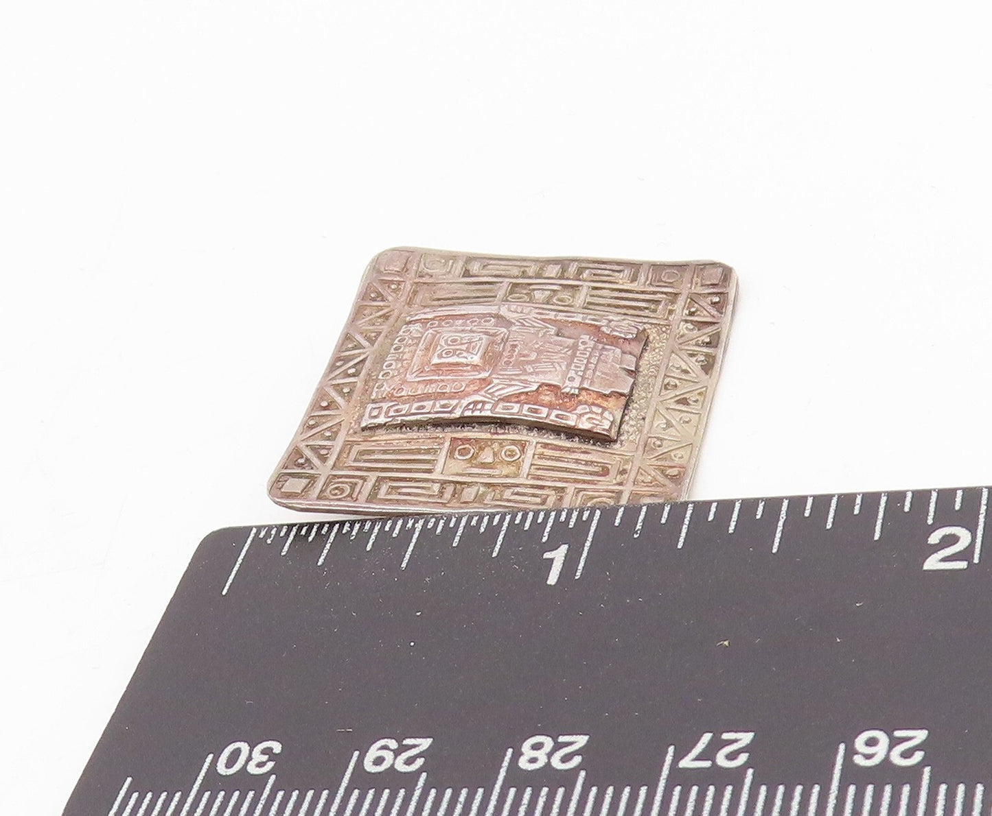 925 Sterling Silver Vintage Brooch Dark Tone Mayan Aztec Carved  BP11492