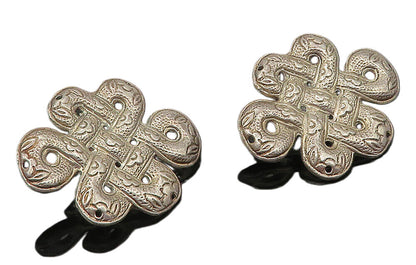 925 Sterling Silver  Vintage Antique Floral Knot Non Pierce Earrings  EG5868