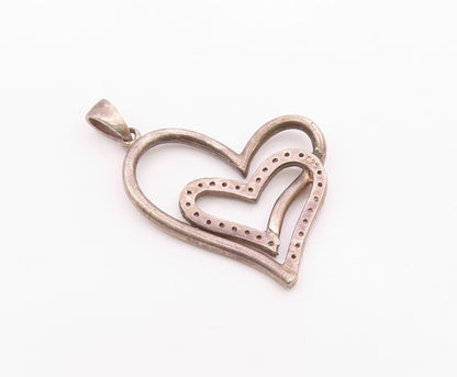 925 Sterling Silver  Vintage White Topaz Open Love Heart Pendant  PT16875