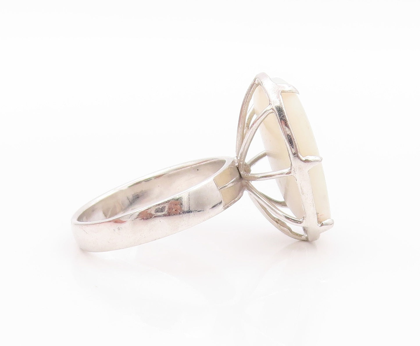 925 Sterling Silver Vintage Ring Modernist Oval Moonstone  Sz 8  RG32484