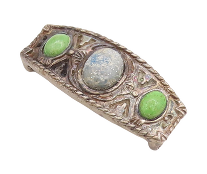 925 Sterling Silver Vintage Pendant Antique Carved Oval Gemstones  PT23344