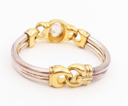 925 Sterling Silver Vintage Bracelet CZ Two Tone Interlocking Bangle BT11510