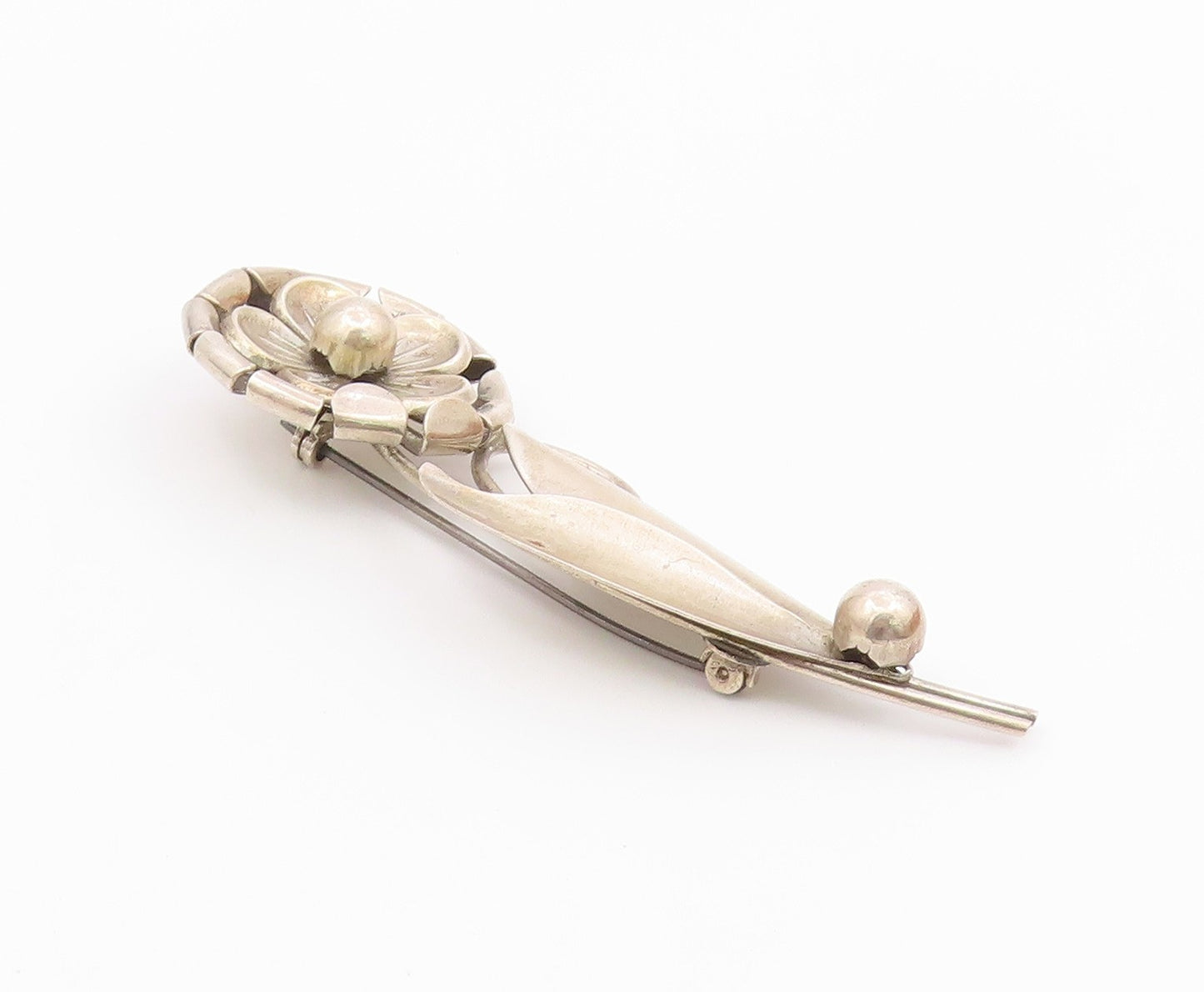 925 Sterling Silver  Vintage Shiny Single Flower Motif Brooch Pin  BP8049