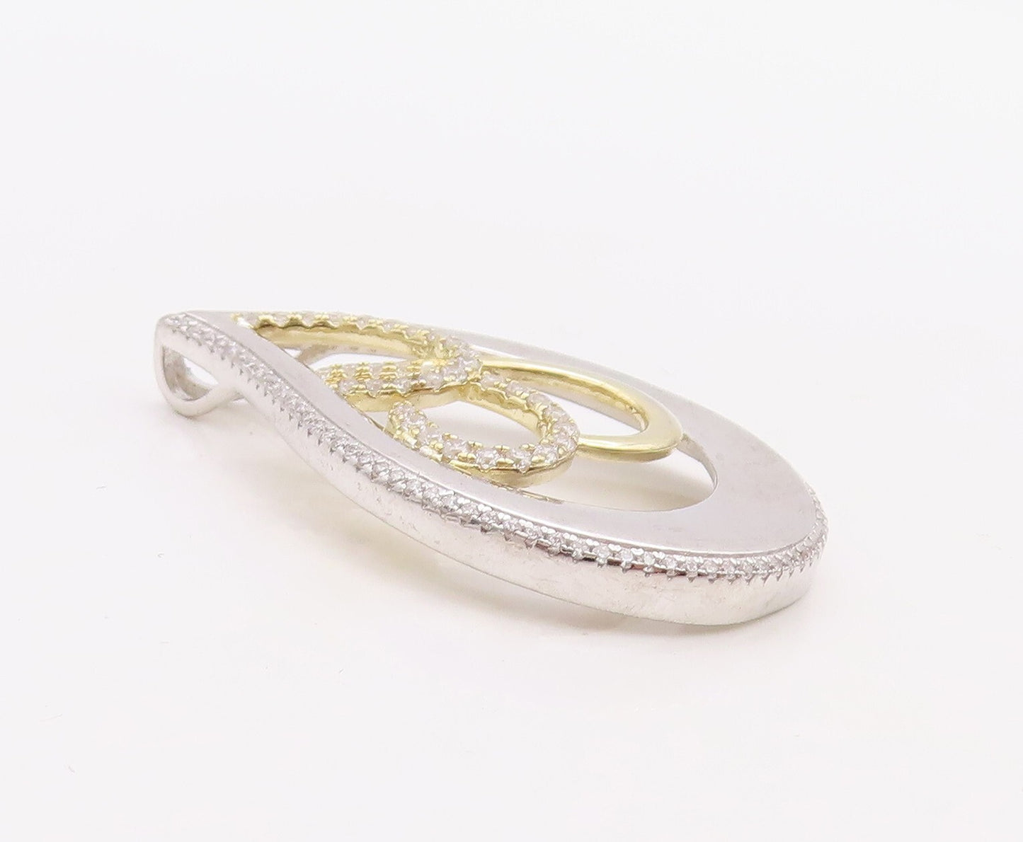 925 Sterling Silver Vintage Pendant Modernist Drop Cut CZ Inlay Design  PT23554