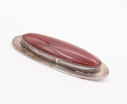 925 Sterling Silver Vintage Brooch Pin PAQUIN ZUNI Large Oval Red Gem  BP10898