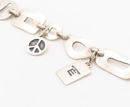 925 Sterling Silver Vintage Bracelet Minimalist Carved Dangling Charms  BT10930