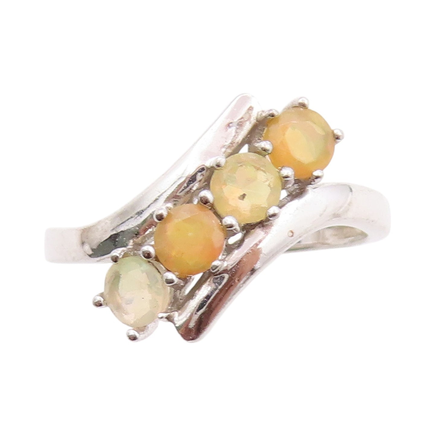 925 Sterling Silver Vintage Ring Modernist Round Fire Opal Band  Sz 9  RG32757