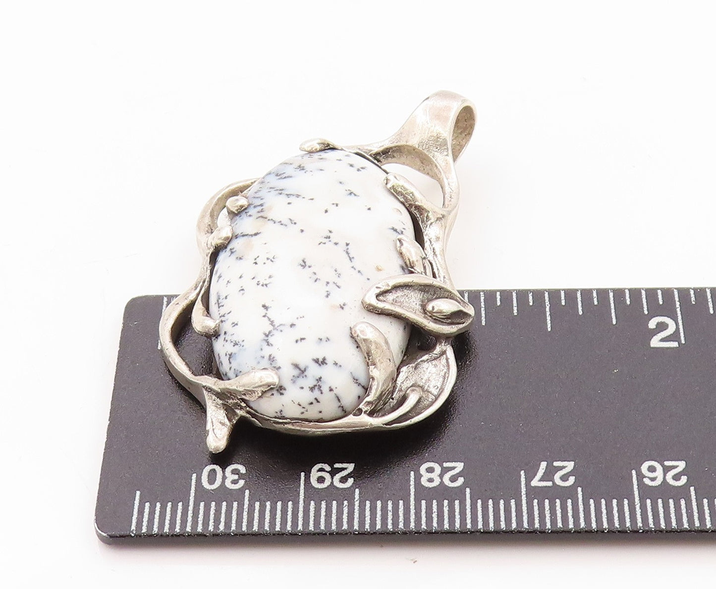 925 Sterling Silver Vintage Pendant Oval Gemstone Brutalist Carved  PT24108