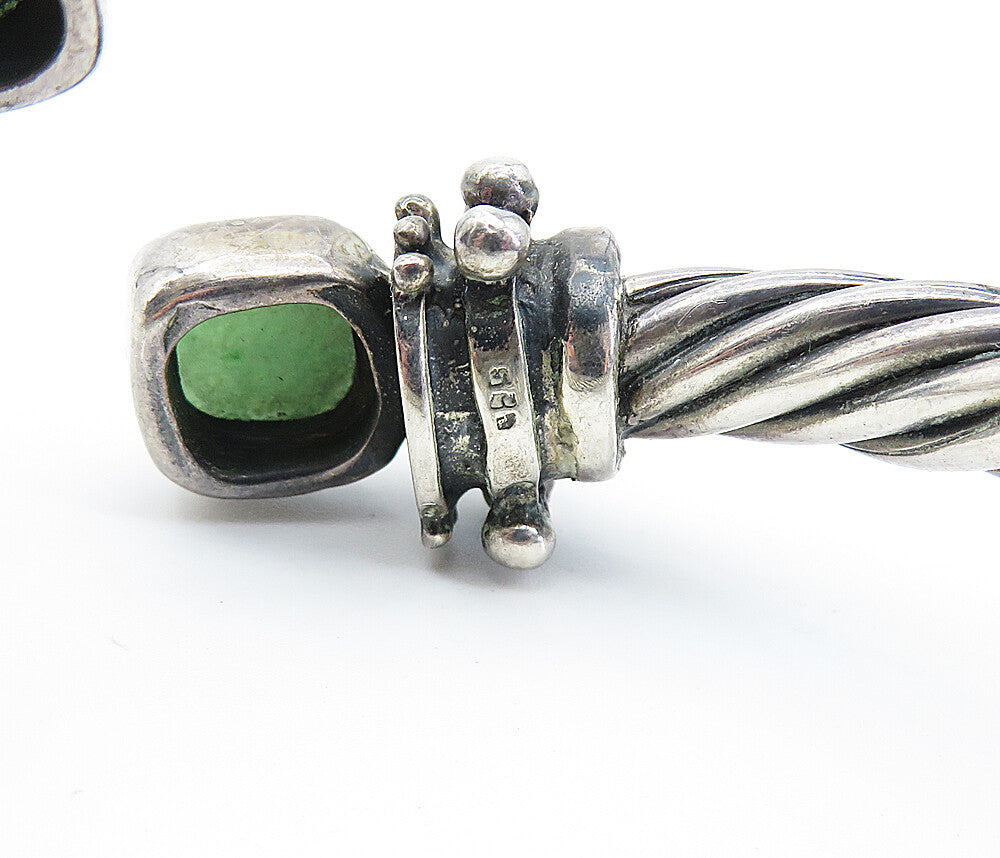 925 Sterling Silver  Vintage Dark Tone Jade Twist Bypass Cuff Bracelet  BT2255