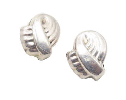 925 Sterling Silver  Vintage Hollow Ribbon Design Non Pierce Earrings  EG5971