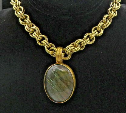 925 Sterling Silver Vintage Gemstone DESIGNER Chunky Link Chain Necklace  NE1512