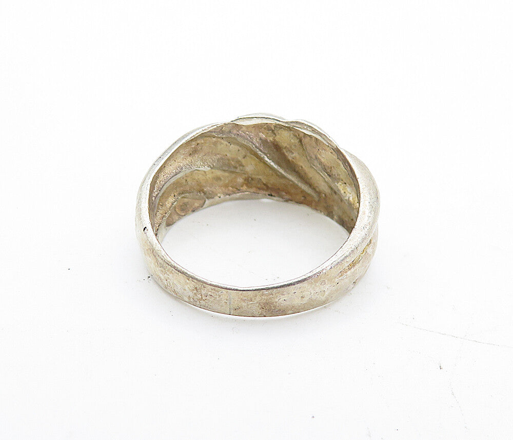 925 Sterling Silver  Vintage Shiny Fluted Detail Petite Band Ring Sz 6  RG5354