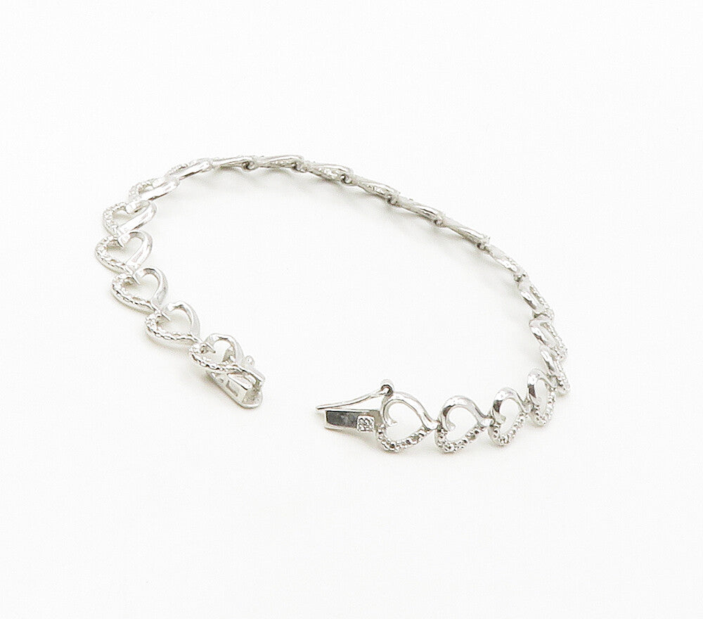 925 Sterling Silver  Genuine Diamonds Open Love Heart Chain Bracelet  BT6529