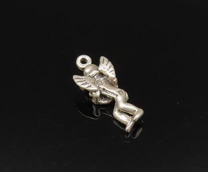 DISNEY 925 Silver  Vintage Baby Angel Playing Harp Charm Pendant  PT21519
