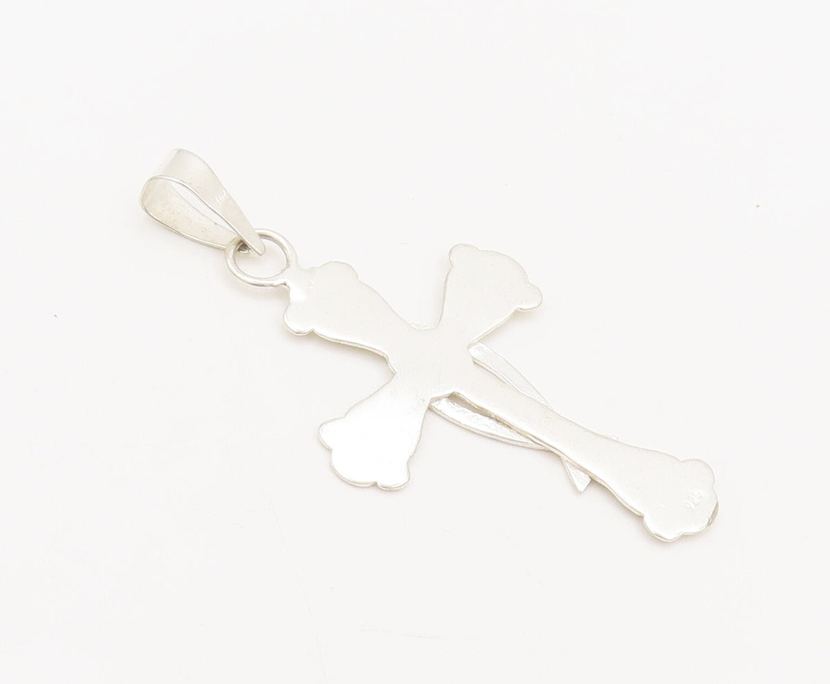 925 Sterling Silver  Vintage Hammered Cross Cut Fish Back Pendant  PT22362