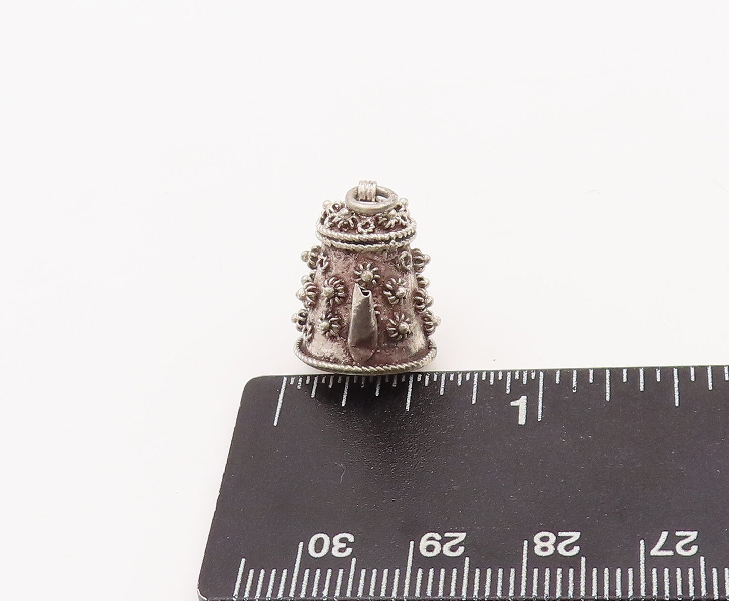 925 Sterling Silver Vintage Pendant Solid Coiled Floral Carved Tea Pot  PT23163
