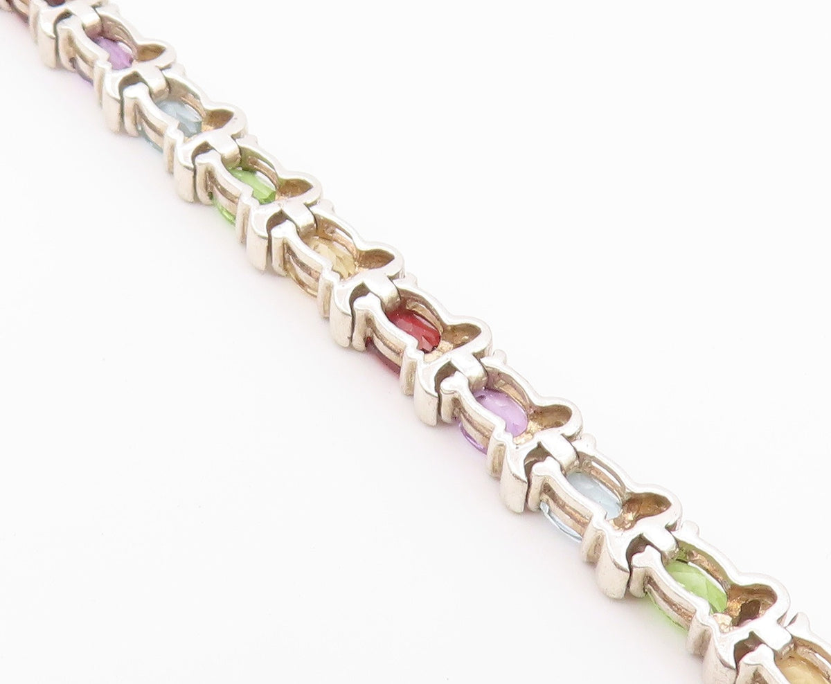 925 Sterling Silver Vintage Bracelet Classic Oval Cut Gemstone Link  BT12184