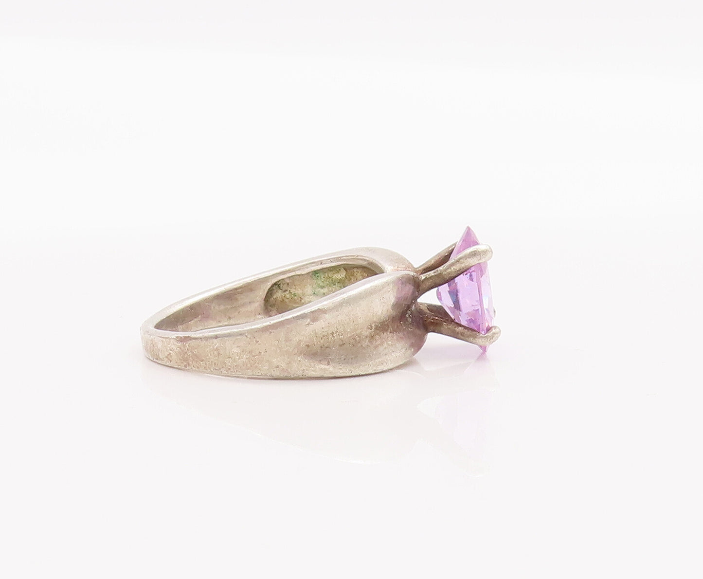 925 Sterling Silver Vintage Ring Carved Shank Round Cut Amethyst  Sz 5  RG28303