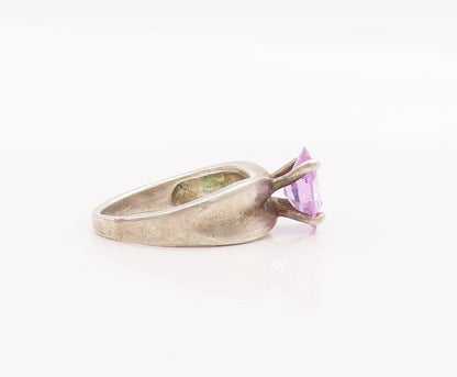 925 Sterling Silver Vintage Ring Carved Shank Round Cut Amethyst  Sz 5  RG28303