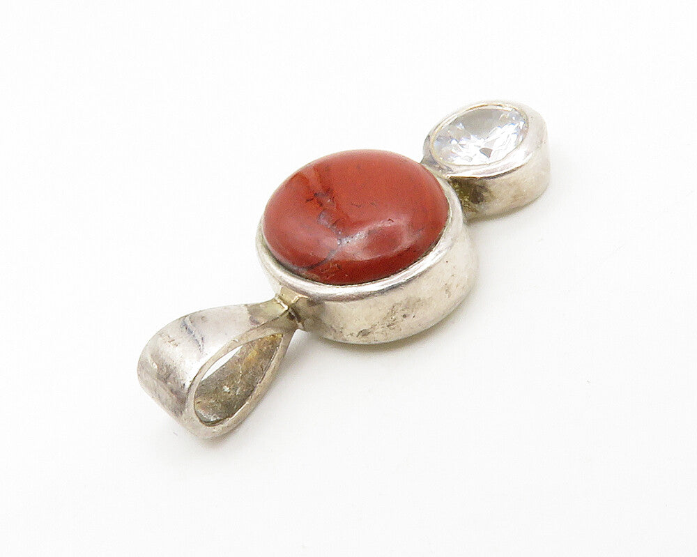 925 Sterling Silver  Vintage Jasper & Cubic Zirconia Petite Pendant  PT10885