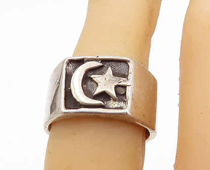 925 Sterling Silver  Vintage Oxidized Moon & Star Band Ring Sz 6.5  RG7496