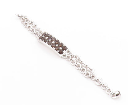 925 Sterling Silver Vintage Bracelet PIANEGONDA Round Smoky Quartz  BT11181