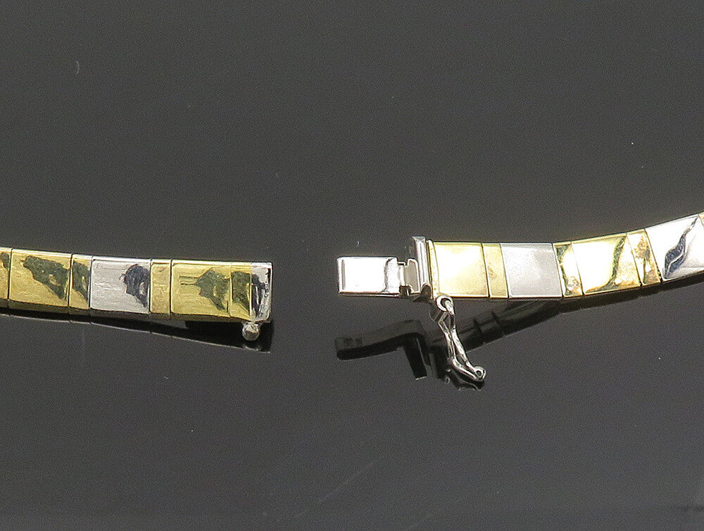 925 Sterling Silver  Vintage Two Tone Square Pattern Necklace  NE3815