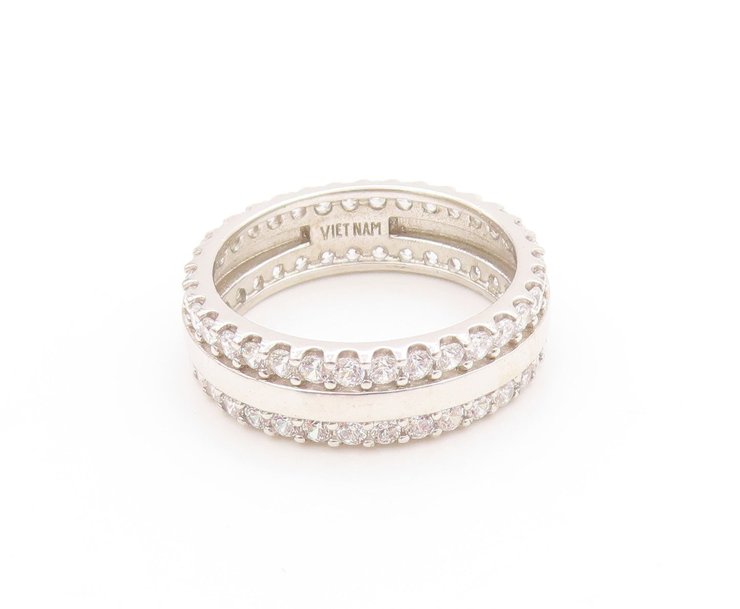 925 Sterling Silver Vintage Ring CZ Triple Row Eternity Band  Sz 10.5  RG33709