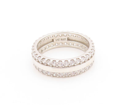 925 Sterling Silver Vintage Ring CZ Triple Row Eternity Band  Sz 10.5  RG33709