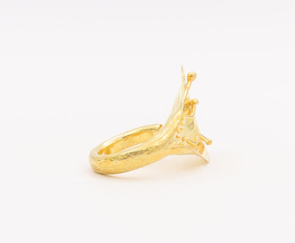 925 Sterling Silver Vintage Ring Gold Plated Coiled Carved Lily  Sz 6.5  RG28093