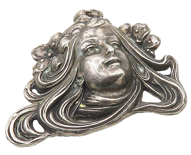 925 Sterling Silver  Vintage Dark Tone Woman's Face Floral Brooch Pin  BP6546