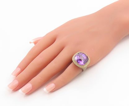 925 Sterling Silver Vintage Ring Gold Plated Amethyst Halo CZ Band Sz 6 RG36235