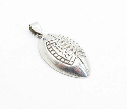 925 Sterling Silver  Vintage Shiny Etched Hollow Football Motif Pendant PT3254