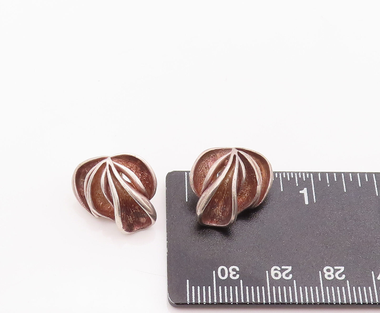 925 Sterling Silver Vintage Earrings Designer Modernist Puff Carved  EG12993