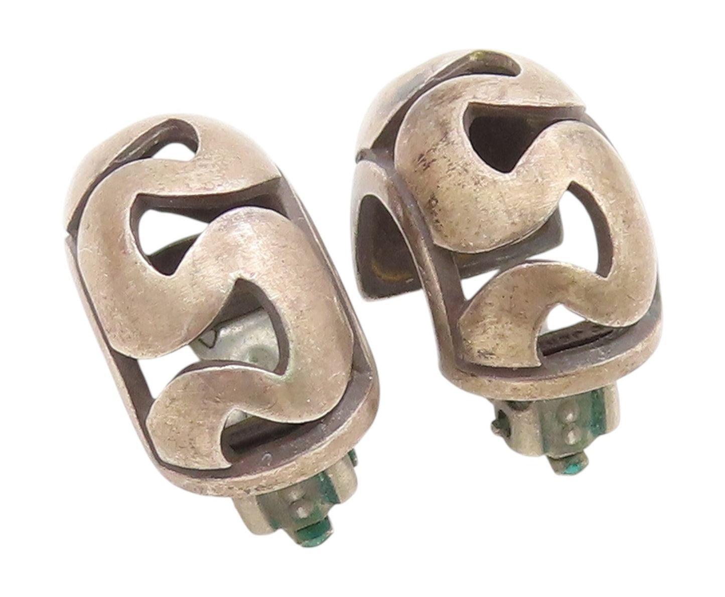 925 Sterling Silver Vintage Earrings Modernist Wavy Cutout Clip On  EG14107