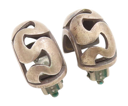 925 Sterling Silver Vintage Earrings Modernist Wavy Cutout Clip On  EG14107