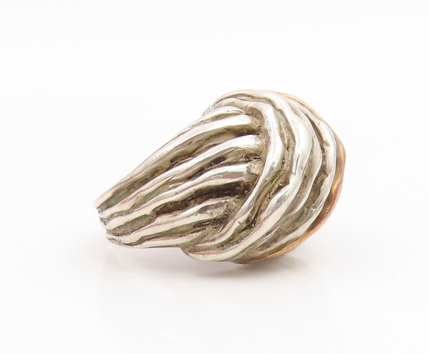 925 Sterling Silver Vintage Ring Modernist Ribbed Dome Band  Sz 6.5  RG34957