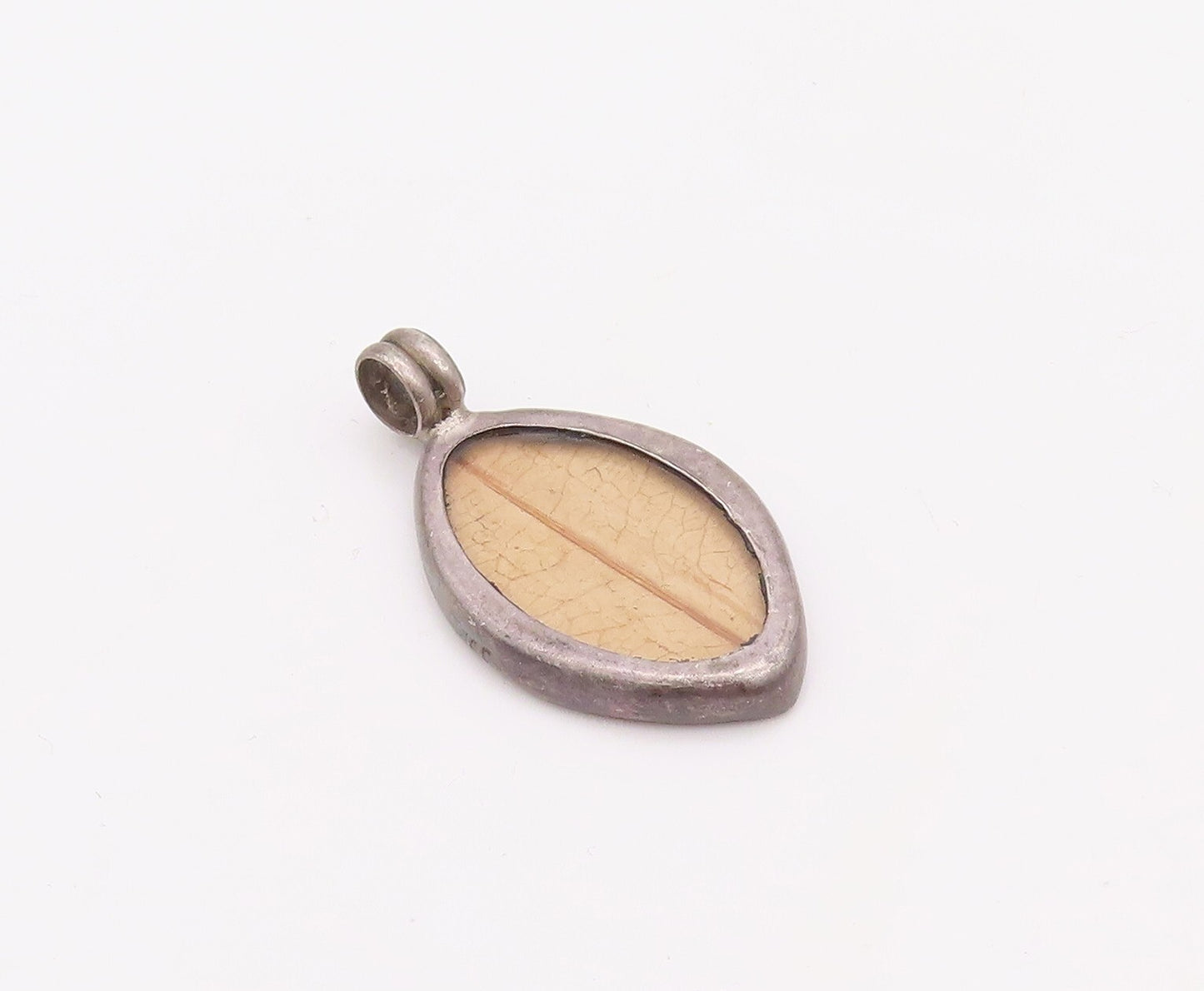 925 Sterling Silver Vintage Pendant Marquise Shape Wooden Inlay  PT23581