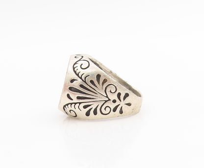 925 Sterling Silver Vintage Ring Star Of David Floral Signet Band Sz 8.5 RG33838